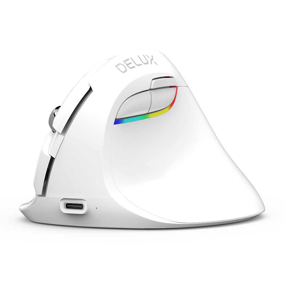 Delux M618 Mini Ergonomic Mouse Wireless Vertical Mouse White Bluetooth 2.4GHz RGB Rechargeable Silent click Mice for Office: Default Title