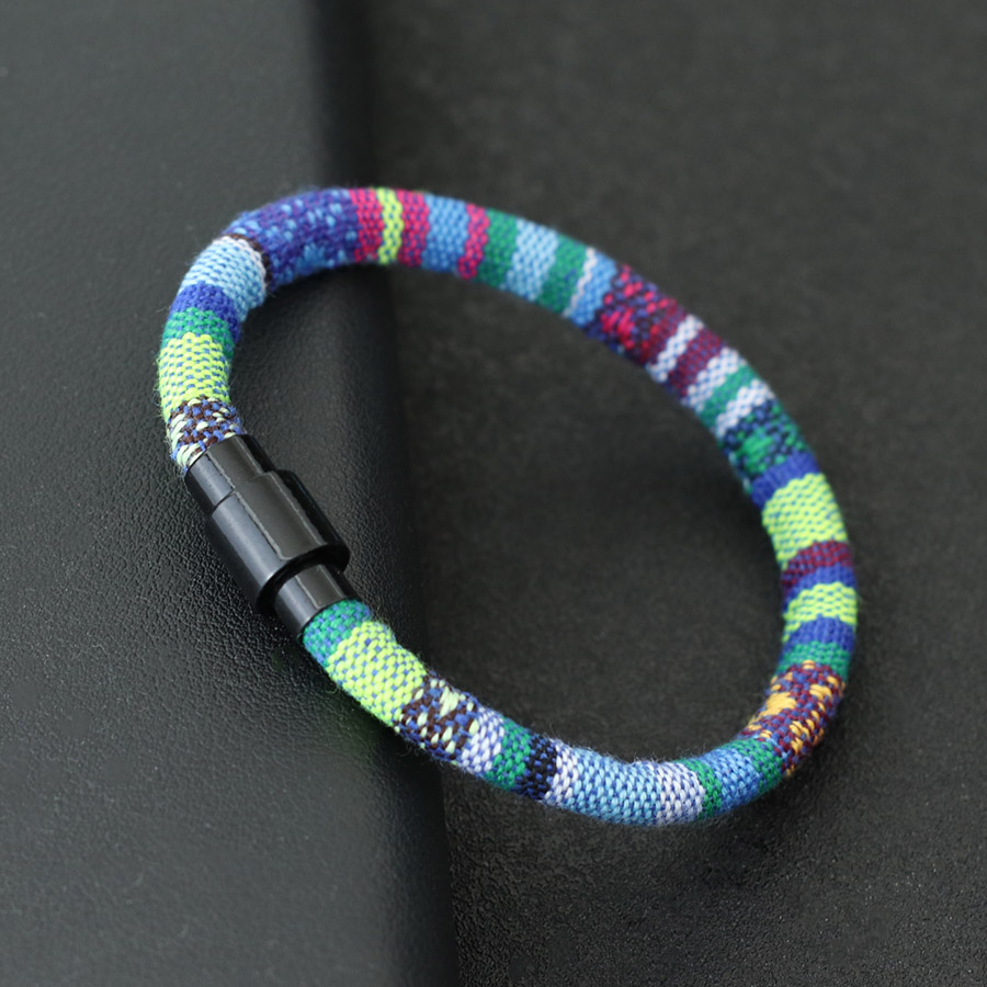 Pulsera de para hombre, brazalete de tela bohemia, hebilla magnética negra, pulsera de cuerda, accesorios de ocio para él, brazalete Herren Joias