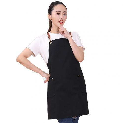 Home Adjustable Work Baking Kitchen Coffee Shop Cooking BBQ Cleaning Cover Pocket Apron: Black