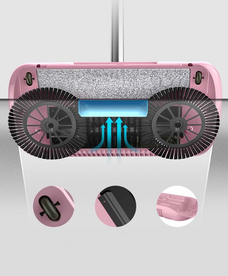 Pink Stainless Steel Hand Push Sweep Mop Machine Push Type Hand Push Magic Broom Dustpan Handle Household Cleaning Package