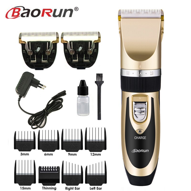 BaoRun Clipper Hair Trimmer Men Electric Cutter Hair Cutting Machine Haircut For Barber Ceramic Blade Nozzles 15mm: Gold add 2 blades