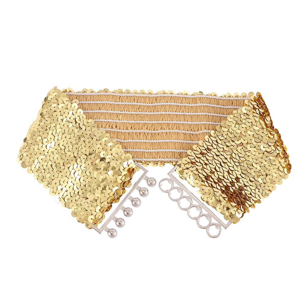 Damer midjebånd sjarmer kvinner elastisk paljett mage midje belte casual stretch belte spenne korsett brede midje belter: Gull