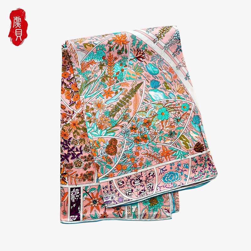 Pink blomstret ægte silke satin tørklæde kvinder 100%  naturlige silke hovedtørklæder firkantet forår efterår bandana sjal til damer