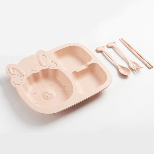 6 stykke sæt baby dinosaur bordservice børne middag tallerken gitter hjemme tegneserie fodringsretter: Pink b -4 stk