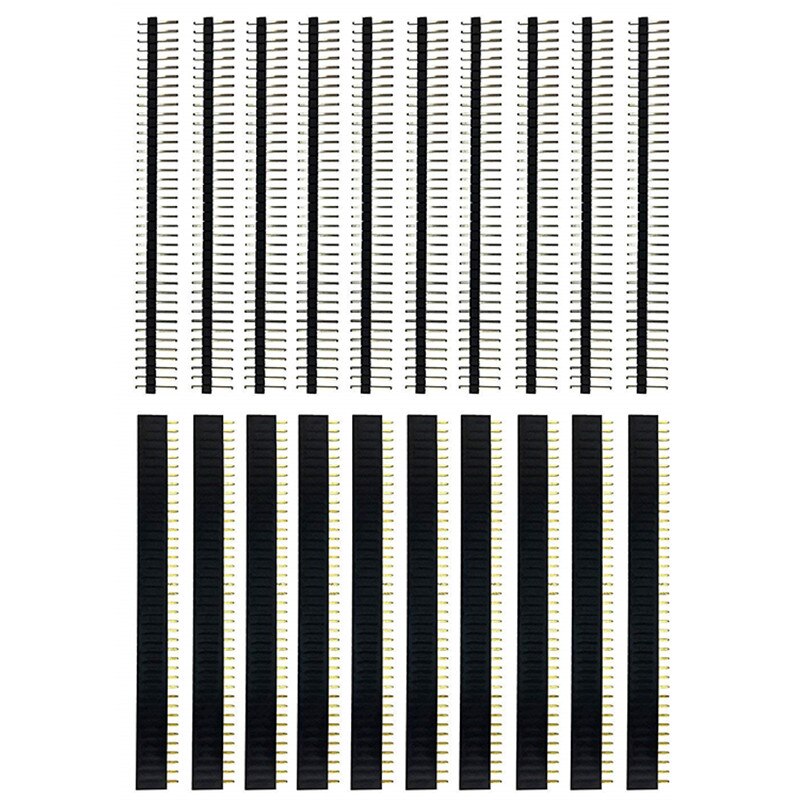40 Pin 1x40 Single Row Male and Female 2.54 Breakable Pin Header PCB JST Connector Strip for Arduino Black