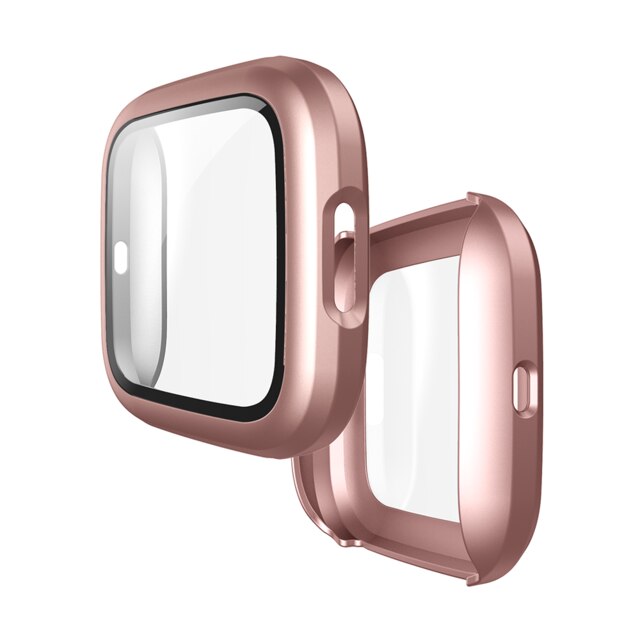Volledige Cover Glas Case Voor Fitbit Versa 2 Hard Pc Plated Screen Protector Robuuste Beschermende Cover Voor Fit Bit Versa 2 Horloge: rose gold