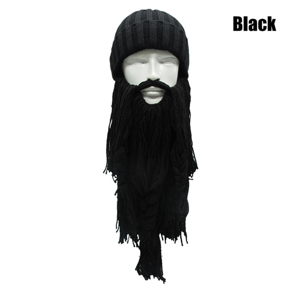 Viking hats with long beards Halloween ski wool hats: black