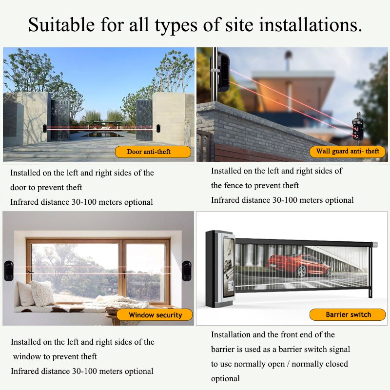 Intrusion Alarm Infrared Detector Burglar Alarm ABT-100 Photoelectric Dual Beam Perimeter Fence Window Outdoor