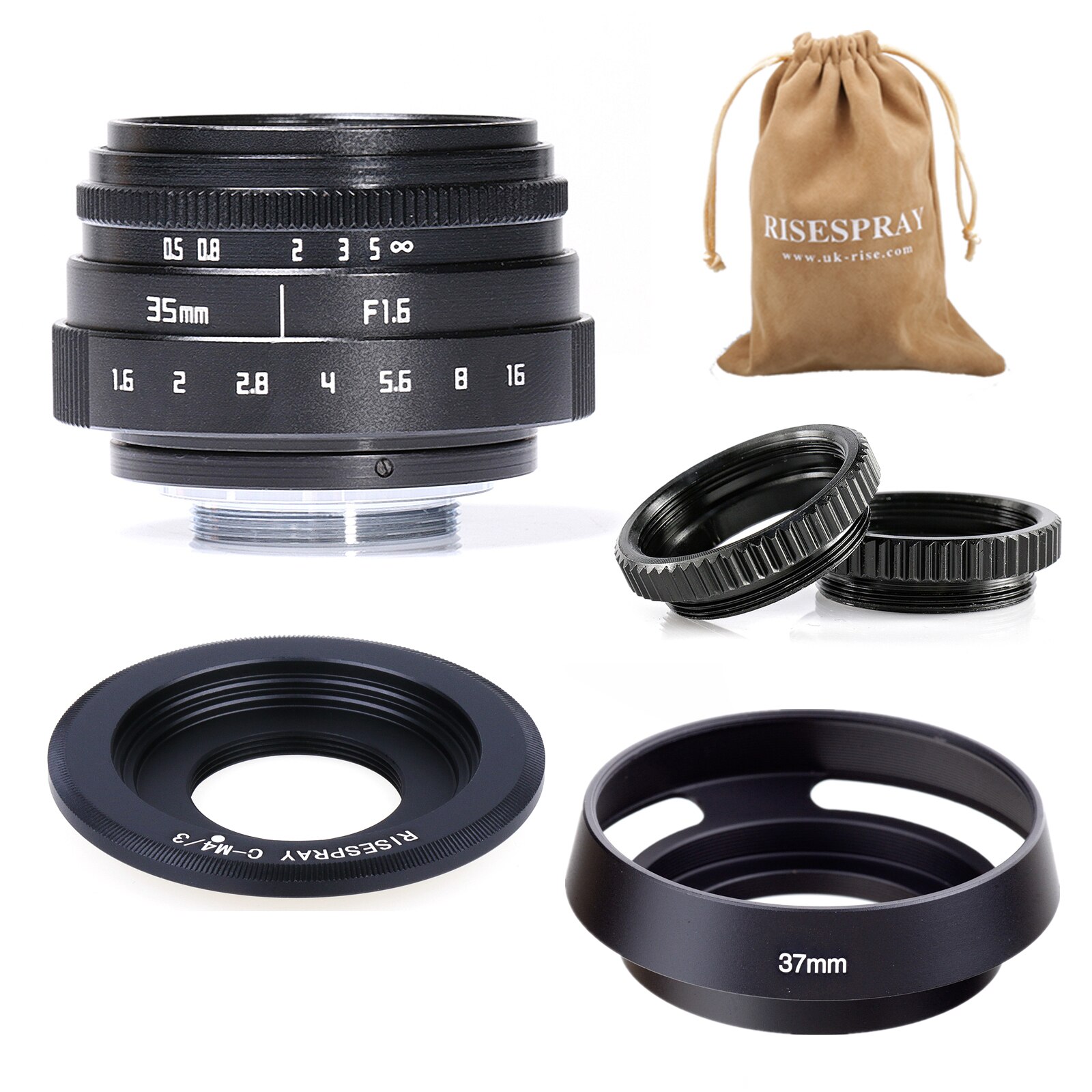 Mini 35 Mm F/1.6 APS-C Cctv Lens + Adapter Ring + 2 Macro Ring + Zonnekap Voor P Anasonic/O Lympus Micro4/3 M4/3 Mirroless Camera