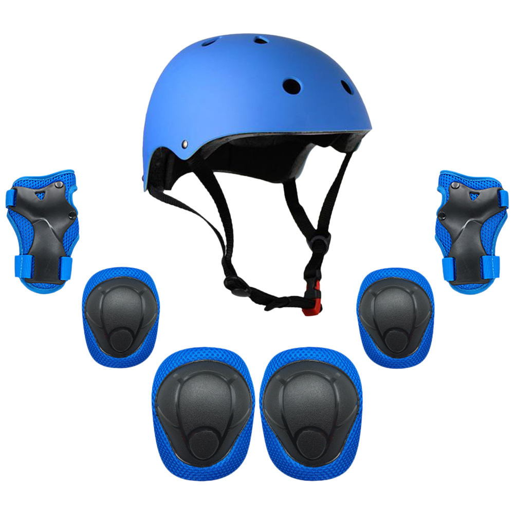 Børns multisport beskyttelsesudstyr sæt 7 in 1 beskyttelsesudstyr hjelmpads sæt til scooter skateboard rulleskøjter cykling: Blå