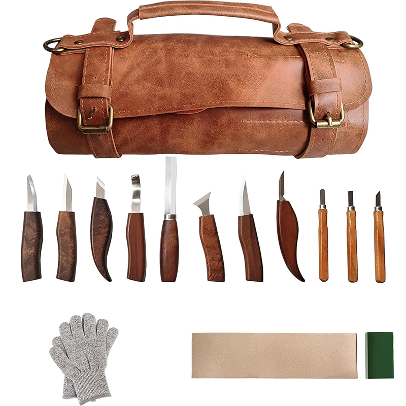 Wood carving set, deluxe carving knife set, , 15-- piece wood carving tool set with large pu leather case for beginners and carpentry experts: Default Title