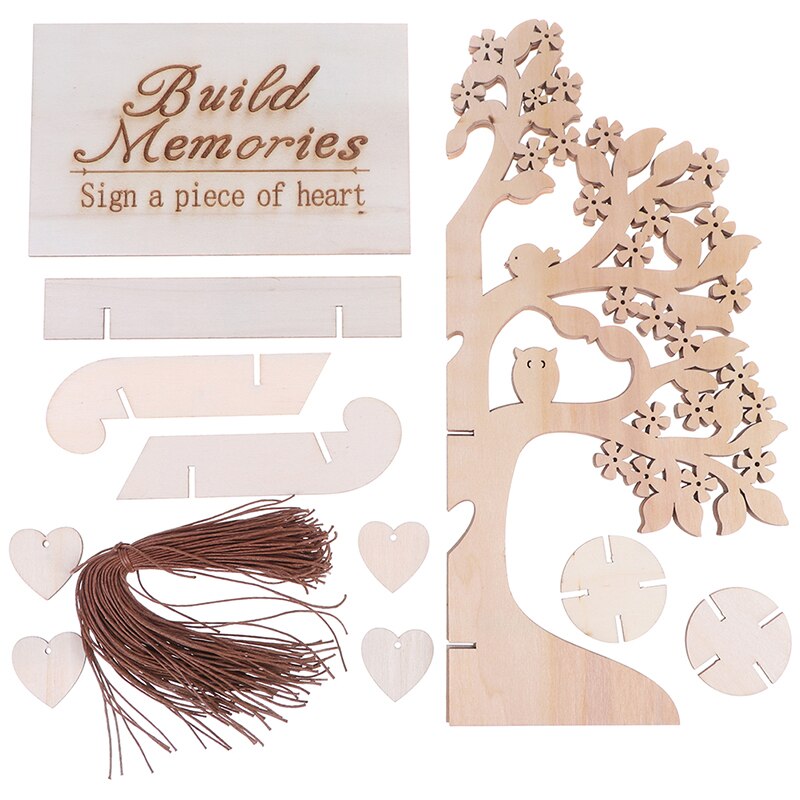 1 Juego de árbol de deseos de madera libro de invitados de boda árbol corazones colgante decoración para de boda