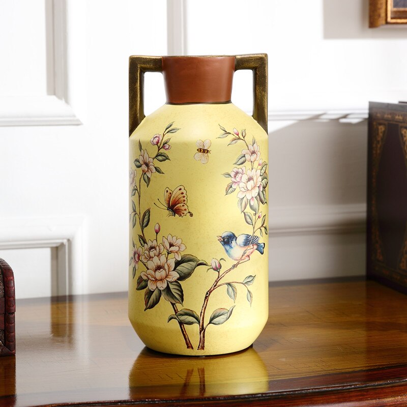 American Ceramics Vase Flower Pattern Rustic Home Decor Desktop Floral Arrangement Flowers Vases Antique Decorative Ornaments: C-Large