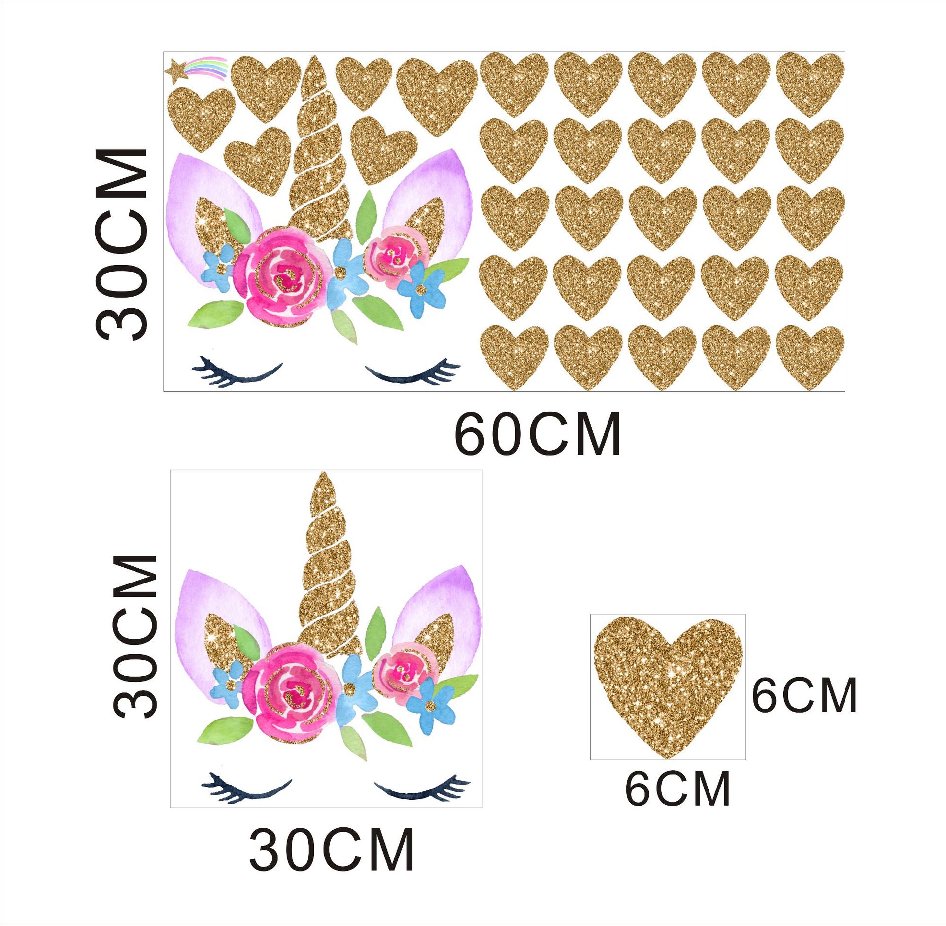 Diy Gouden Eenhoorn Muursticker Voor Kinderkamer Cartoon Decoratieve Sticker Ster Eenhoorn Sticker Verwijderbare Achtergrond Muur Decor: KSD8805-35x60CM