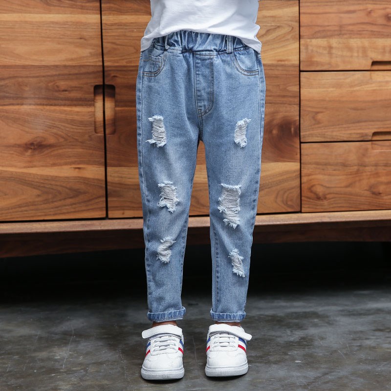 Trasiga jeans för barn flickor jeans pojkar casual haremsbyxor barn babykläder jeansbyxor flicka & #39 ;s trasiga hål jeans 12 år: 6t