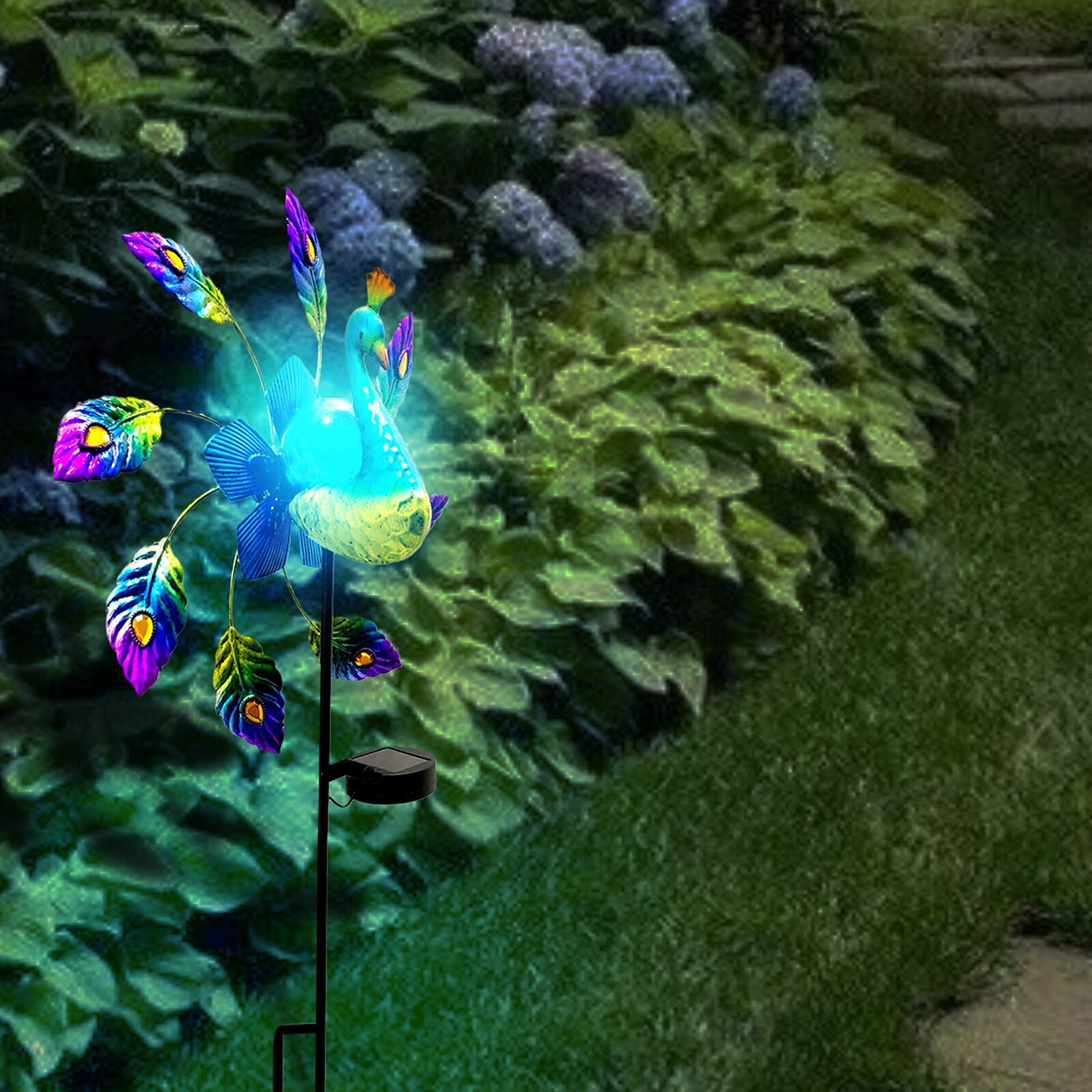 Painted Windmill Garden Decoration Wrought Iron Painted Peacock Solar Light Courtyard Whirligig Wooden Pile Wind Rotator