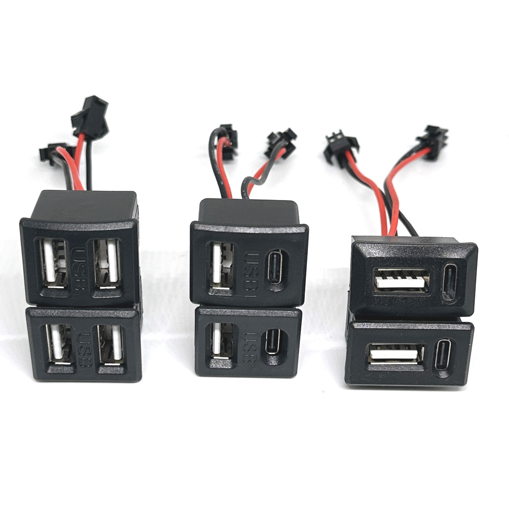 Storström 2 p dubbelskikts-usb hona-bas typ-c-uttag ett hon-usb-lampladdningsuttag strömuttag med kabelkontakt