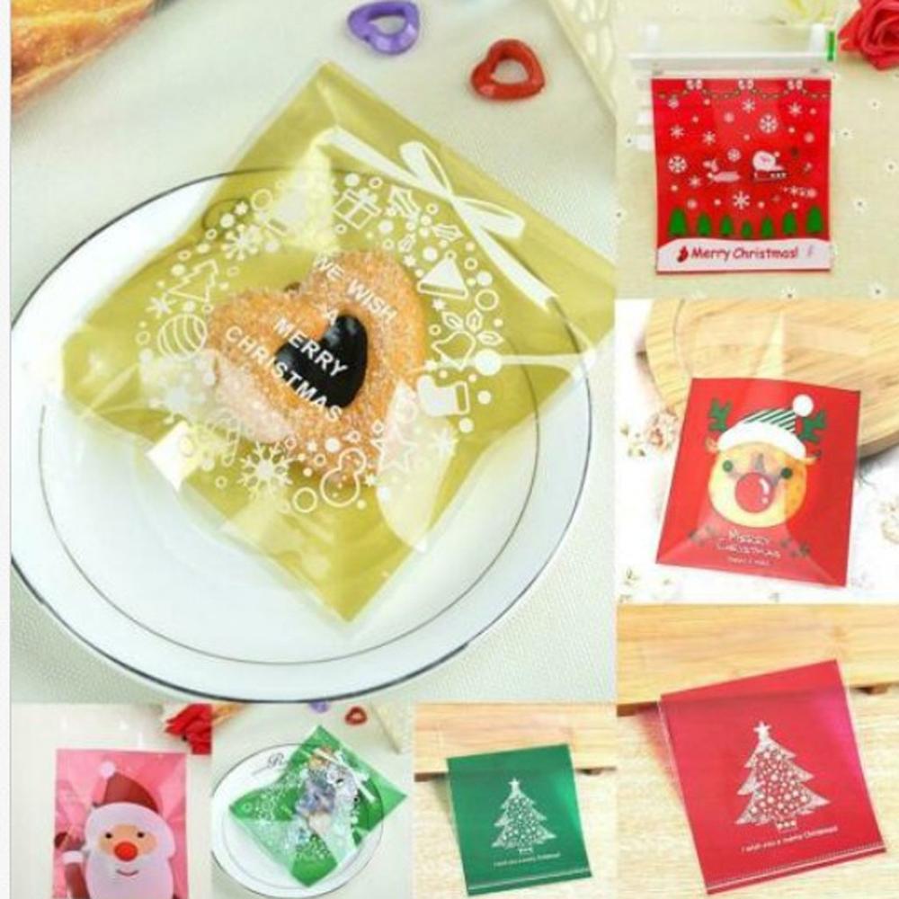 100pcs 4X6inch Merry Christmas Plastic Bag Self Adhesive Cookies Candy Bags Santa Claus Snowflake Xmas Plastic Bags TDH