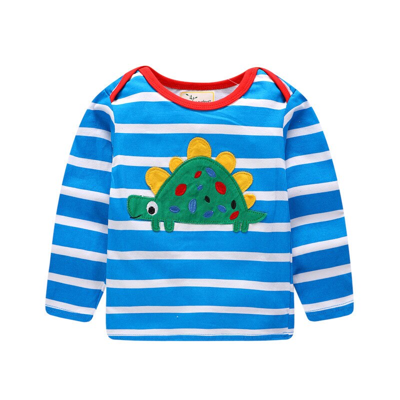 T-shirt Enfant Manches Longues - Impression Dino Cartoon - Coton Tricot Automne - Unisexe: T7534 bleus / 5t