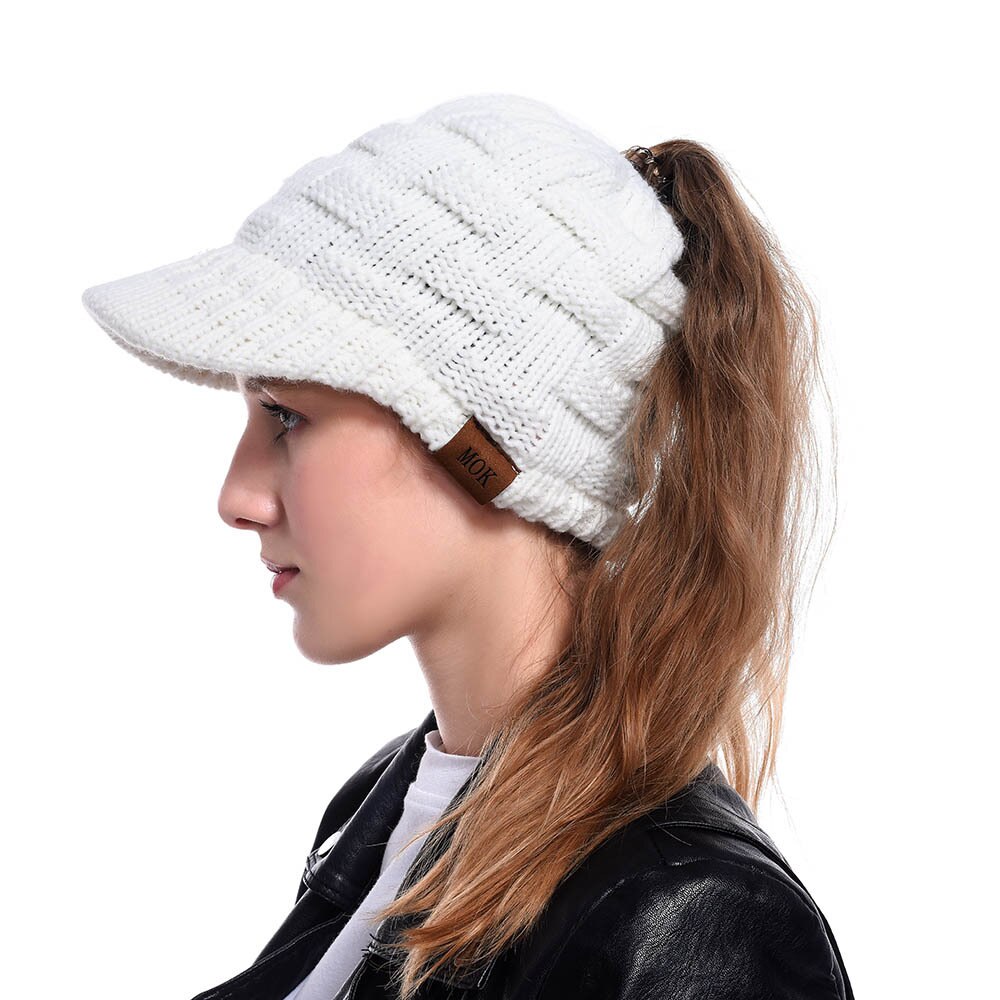 Vrouwen paardenstaart hoed wollen wintermuts vizier koud weer gebreide speciale paardenstaart baseball pet hoed