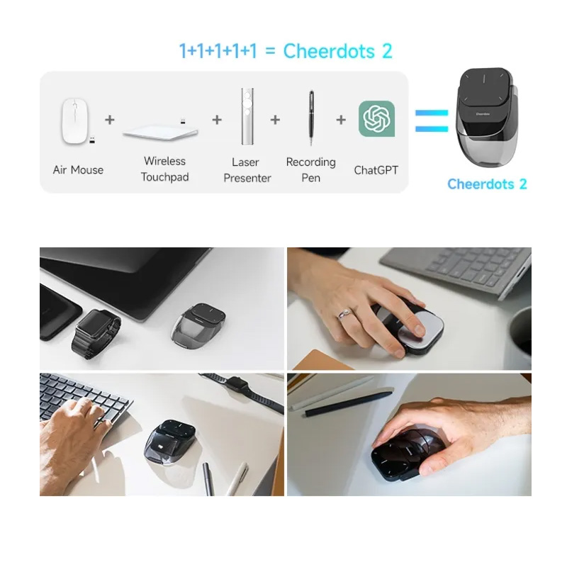 Cheerdots 2 mouse de ar removível sem fio touchpad tudo-em-um bolso AI gravação habilitado mouse controle sem fio