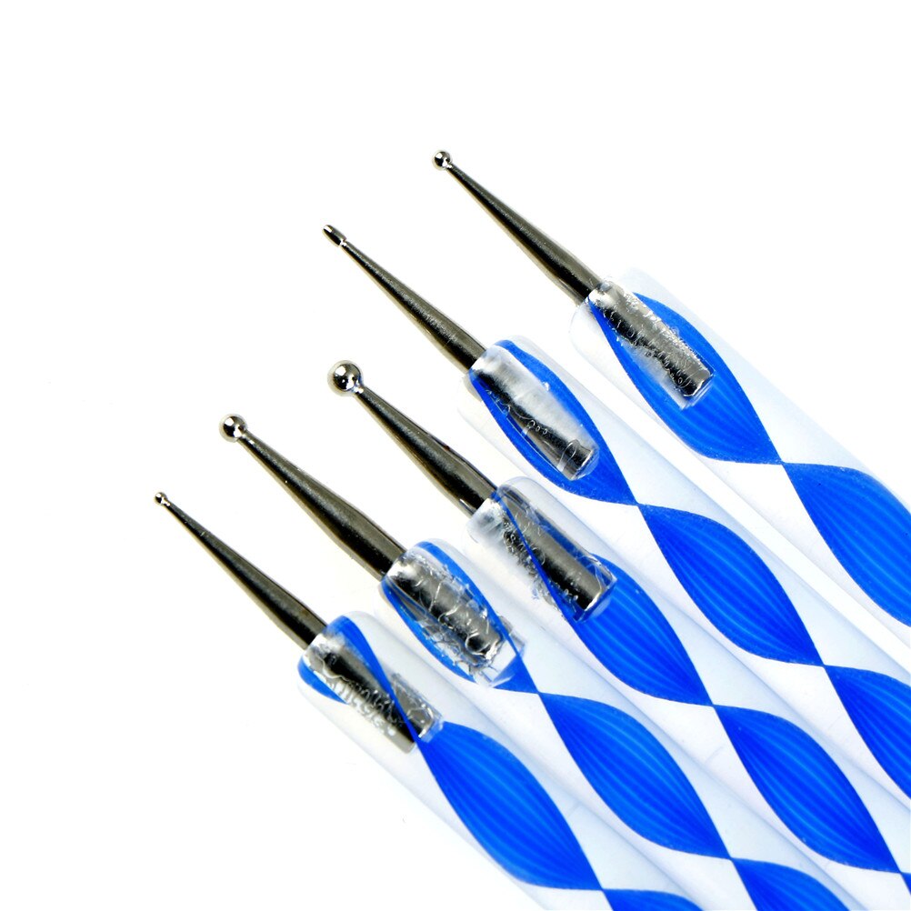 AACAR 5pc Double Head Pick Rhinestone Manicure Tool Nail Art Silicone Dotting Pen Brush Sculpture Emboss Carving Shaping Paint