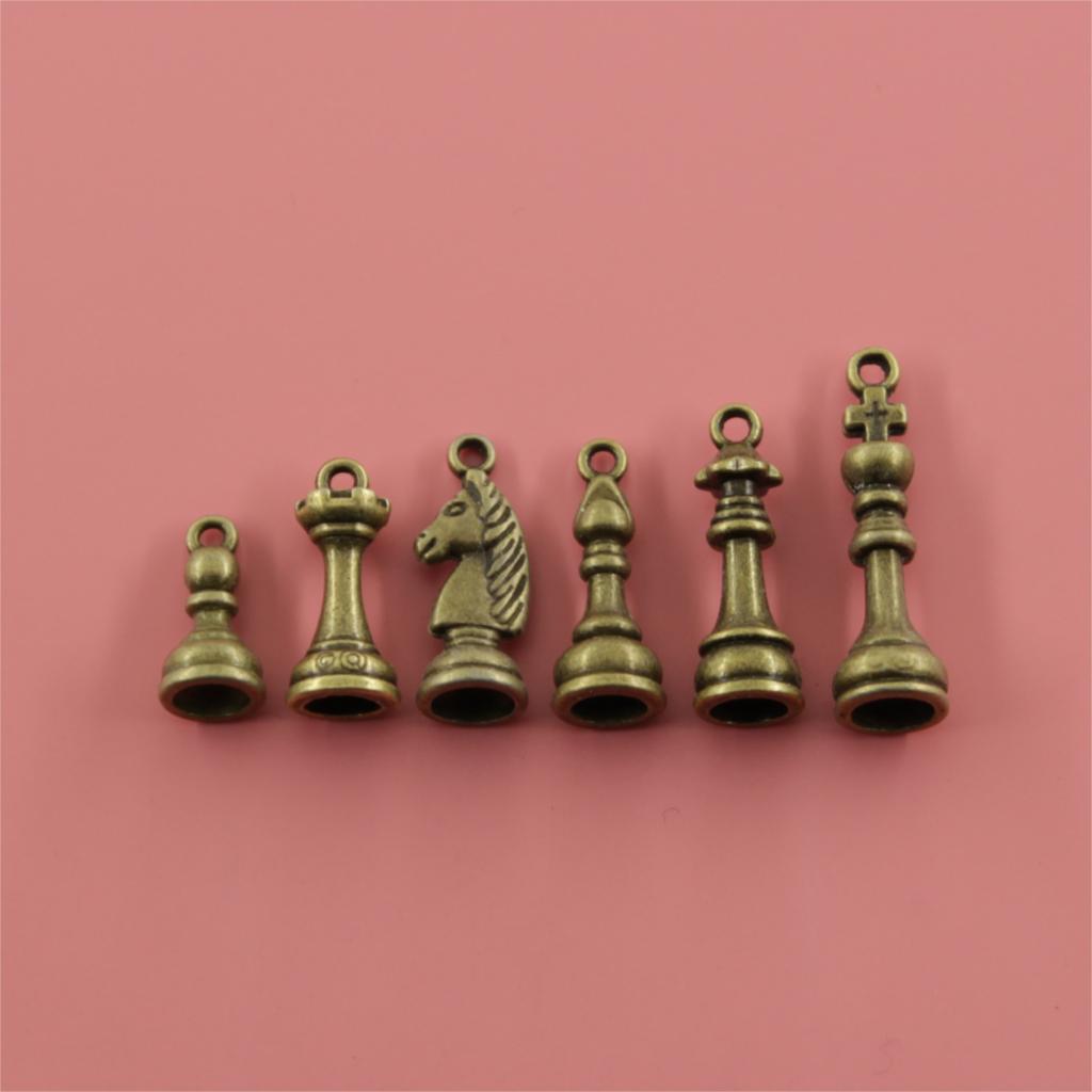 6piece Chess Charms Antique Bronze Plated Metal Alloy Pendants Jewelry Findings For Necklace: Antique Bronze Plated