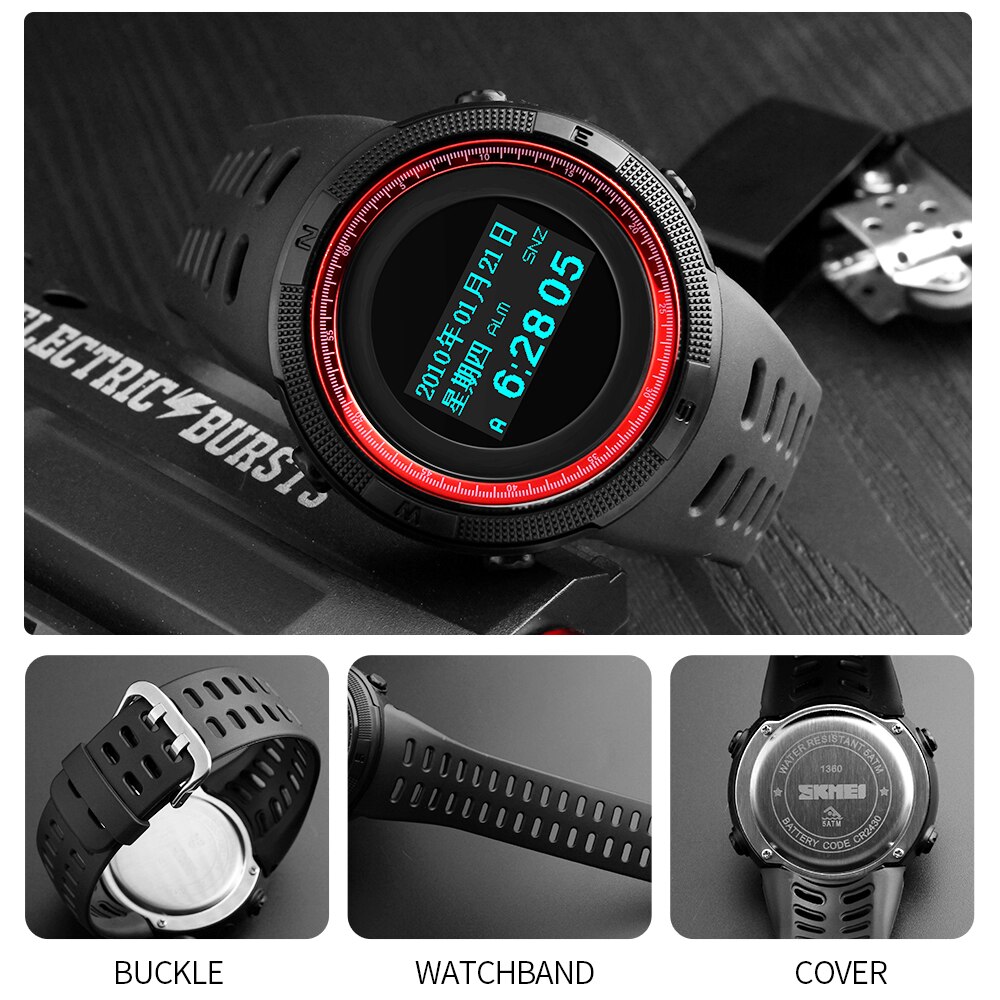 SKMEI draussen Kompass Uhr Männer Sport Digitale Armbanduhren Herren Chrono 2 Zeit Männlichen Uhren Datum Woche Stunde Relogio Masculino 1360