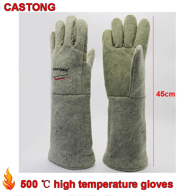 Castong luvas de alta temperatura de 500 graus 45cm proteção de alta temperatura luvas de fogo forno cozimento anti-queimadura luva de segurança: Default Title