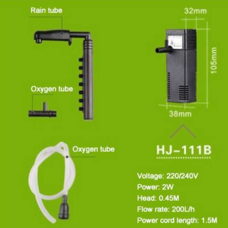 Mini aquarium aquarium pomp nano gebouw interne filter dompelbare zuurstofpomp vis schildpad voor aquarium water plantenbak: Hj -111b 2w