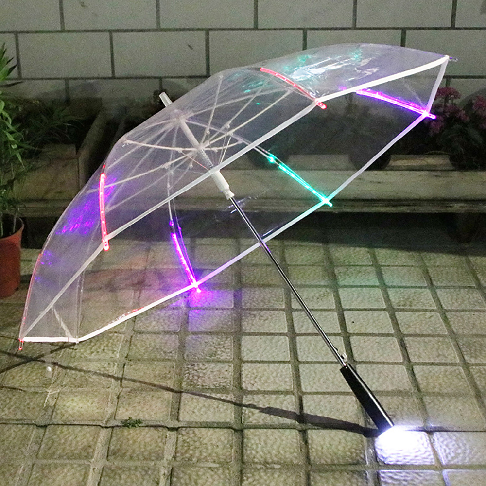 Parapluie LED coloré, lampe de poche électronique parapluie lumineux transparent, style de décoration pour la maison