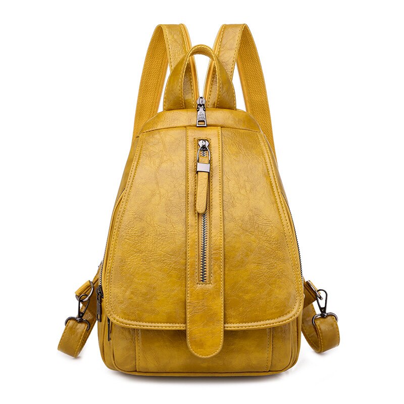 Vintage Women Backpack for Ladies Travel Back Bag Chest Shoulder Bag Good Oil Wax PU Leather Female Backbag Mochila: Yellow-1