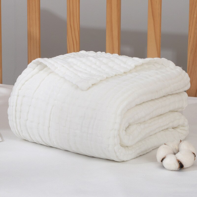 Babyfiltar nyfödd muslin swaddle 6 lager babyhandduk gasväv mjuk filt fast sängkläder set bomull sommartäcke: Vit