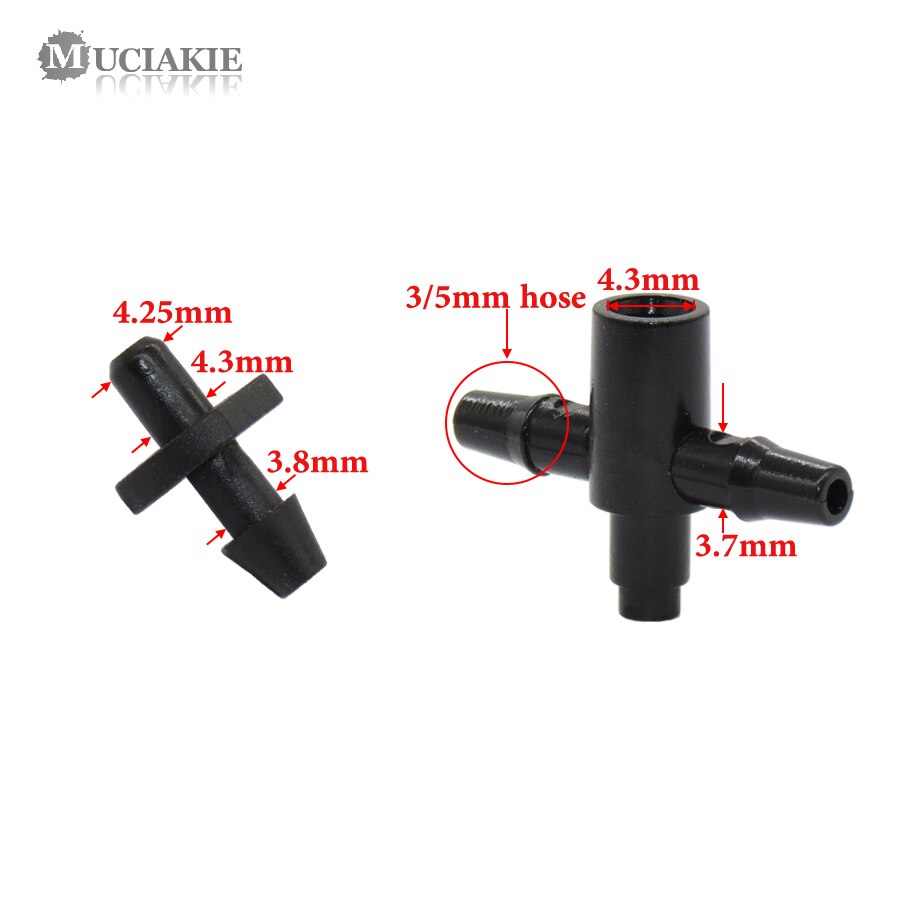 MUCIAKIE Drip Irrigation Arrow 4 Way Cross Connector Dripper 2 Way Cross Water Diverter Fit 3mm ID 5mm OD Hose Barbed Connector
