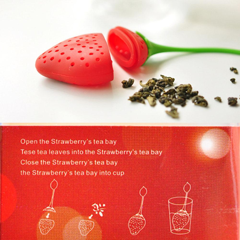 1 Pcs Red Strawberry Shaped Tea Infuser Reusable Food Safe Silicone Tea Leaf Bag Holder Tea Coffee Herbal Punch Filter Diffuser