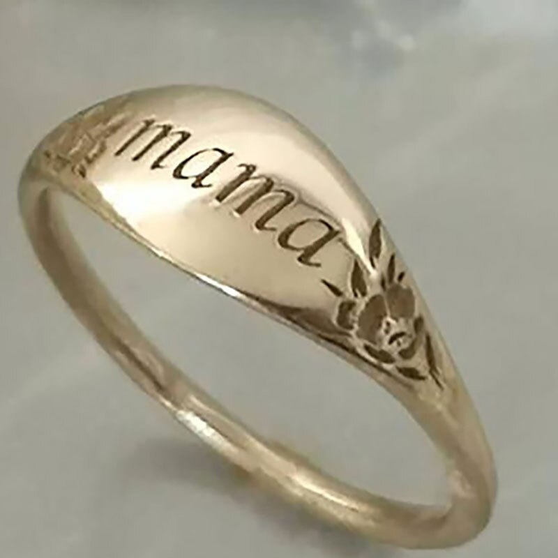 Exquisite Women's Gold Color Mama Letter Flower Ring Simple Personality Engagement Party Ring Jewelry
