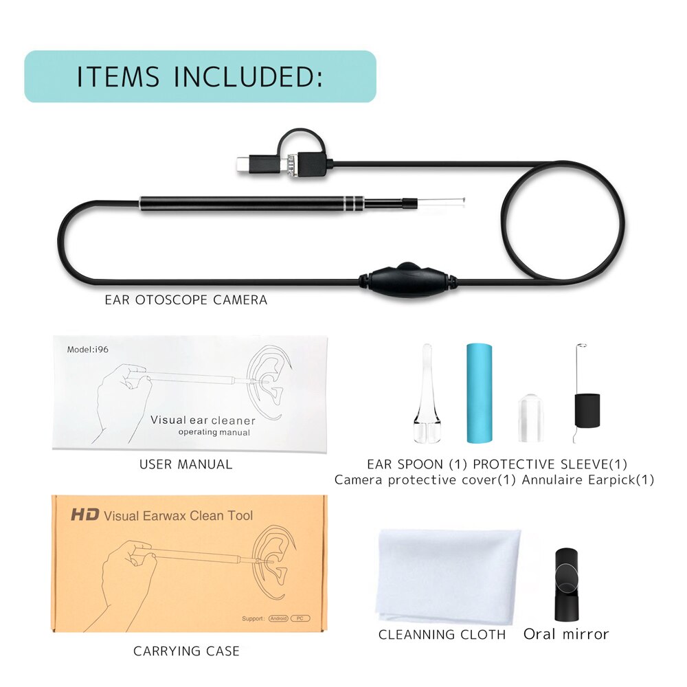 En Ohr, Reinigung, Endoskop, USB, Visuelle, Ohr, Lay, 5,5mm, cámara de 0,3 MP, Android, PC, Ohr, pick Otoskop, Endoskop, werkzeug: Blanco
