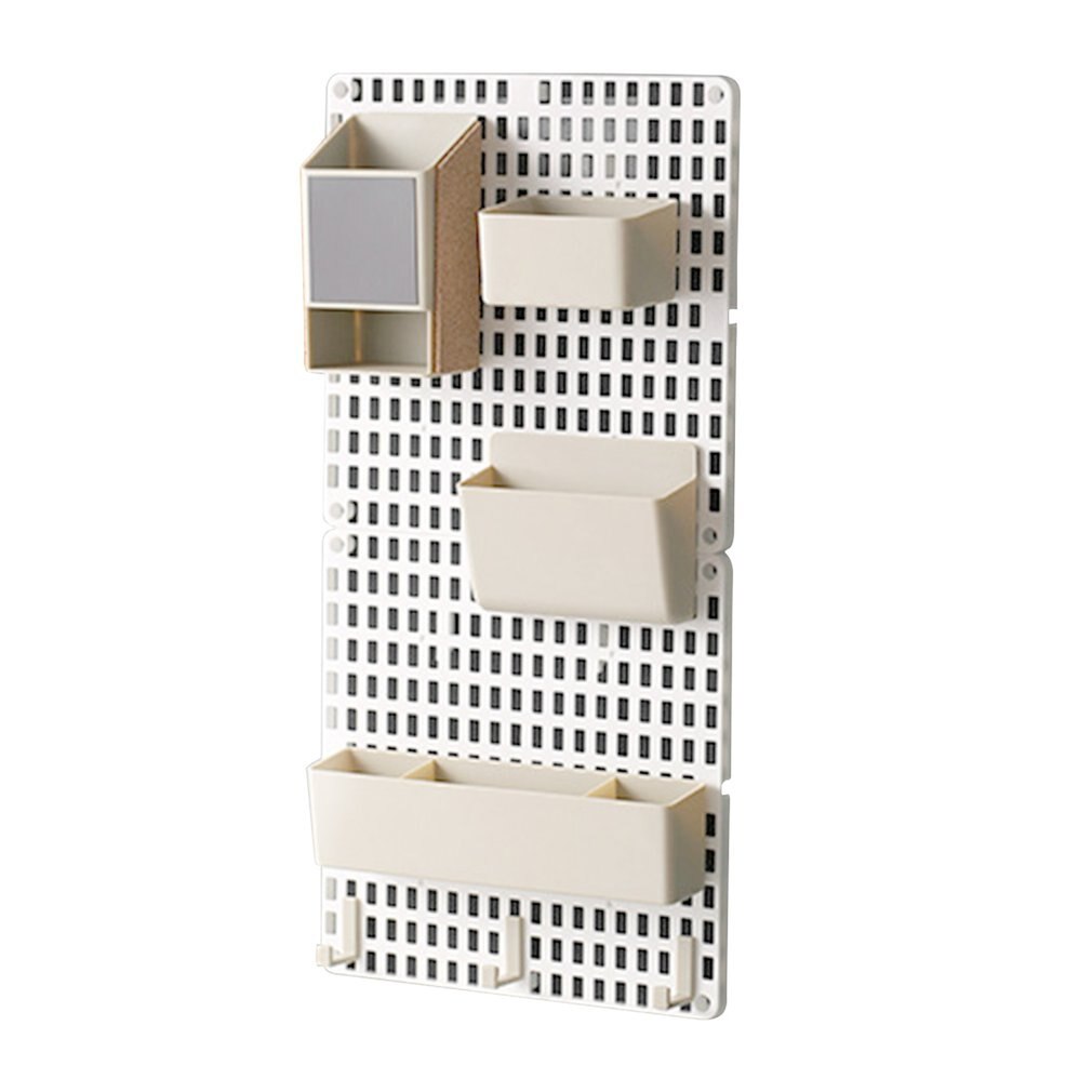 Wall Mount Pegboard Combination Home Kitchen Storage Shelving Organizer No Punching Peg Board Rack