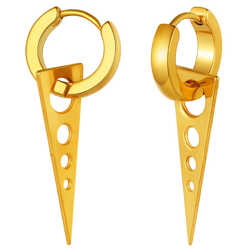 1 Paar Rvs Scharnierende Huggie Oorringen Voor Mannen Vrouwen Punk Dangle Driehoek Piercing Oorbel Sieraden: Gold