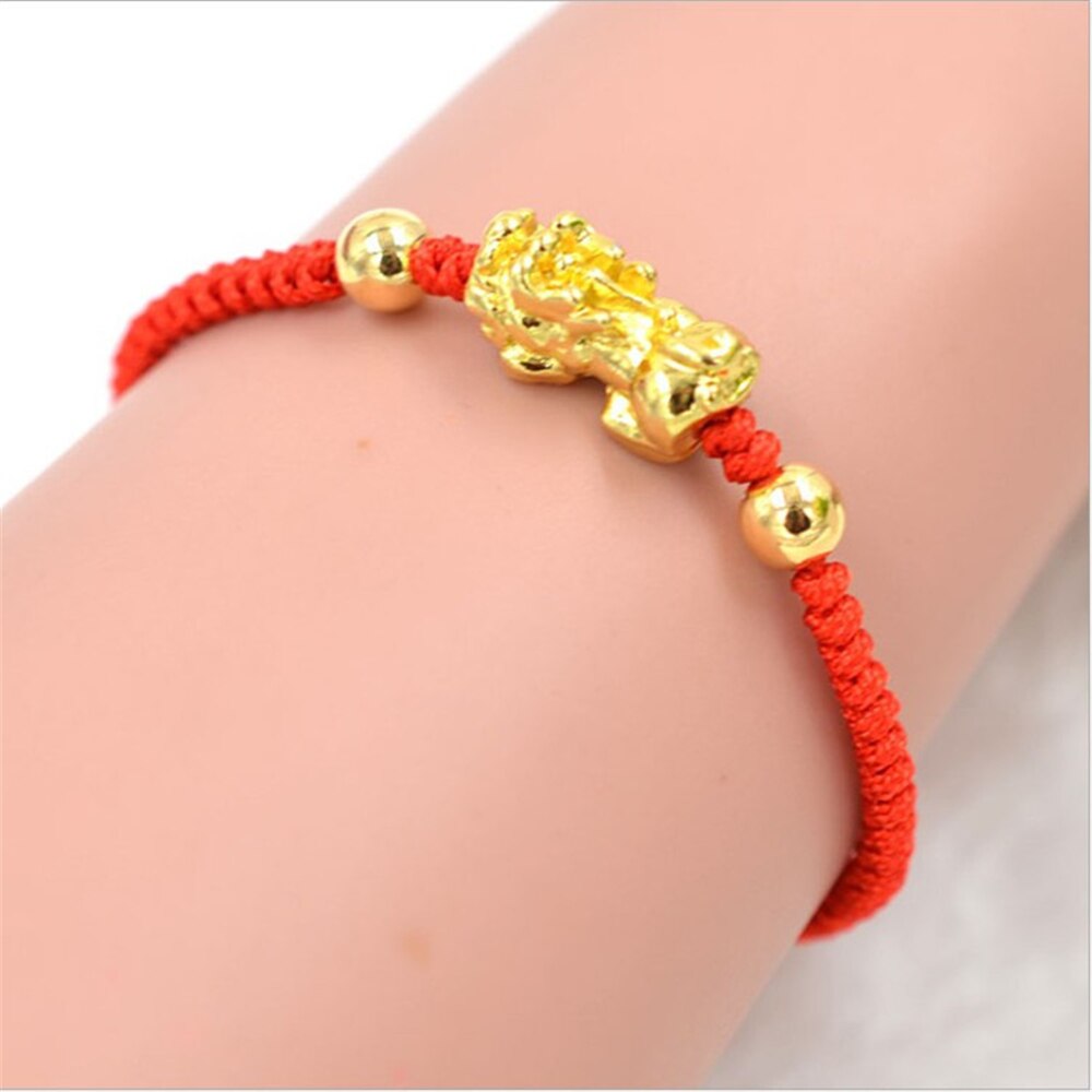 1Pcs Vrouwen Geluk Armbanden Kraal Rode Draad Chinese Feng Shui Gold Pi Xiu Kabbalah Red String Armband Boze Oog bescherming