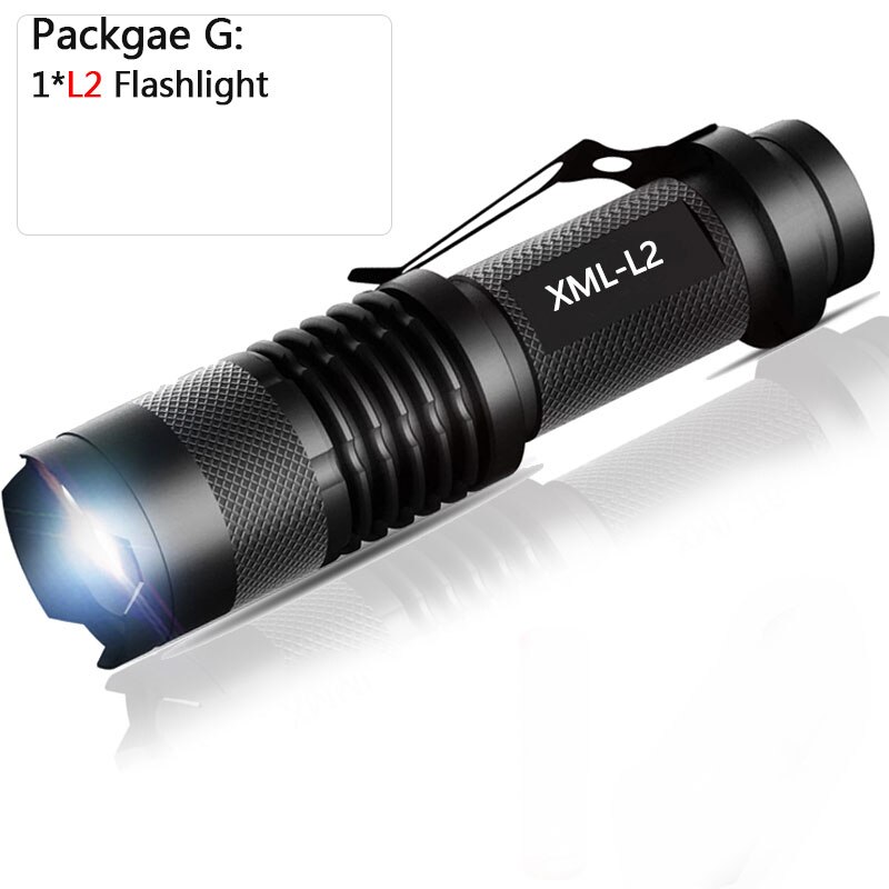 Mini linterna Led de 8000 LM, linterna led superbrillante Q5/T6/L2 linterna Led con zoom para pesca, Camping, bicicleta, luz 14500/18650: G