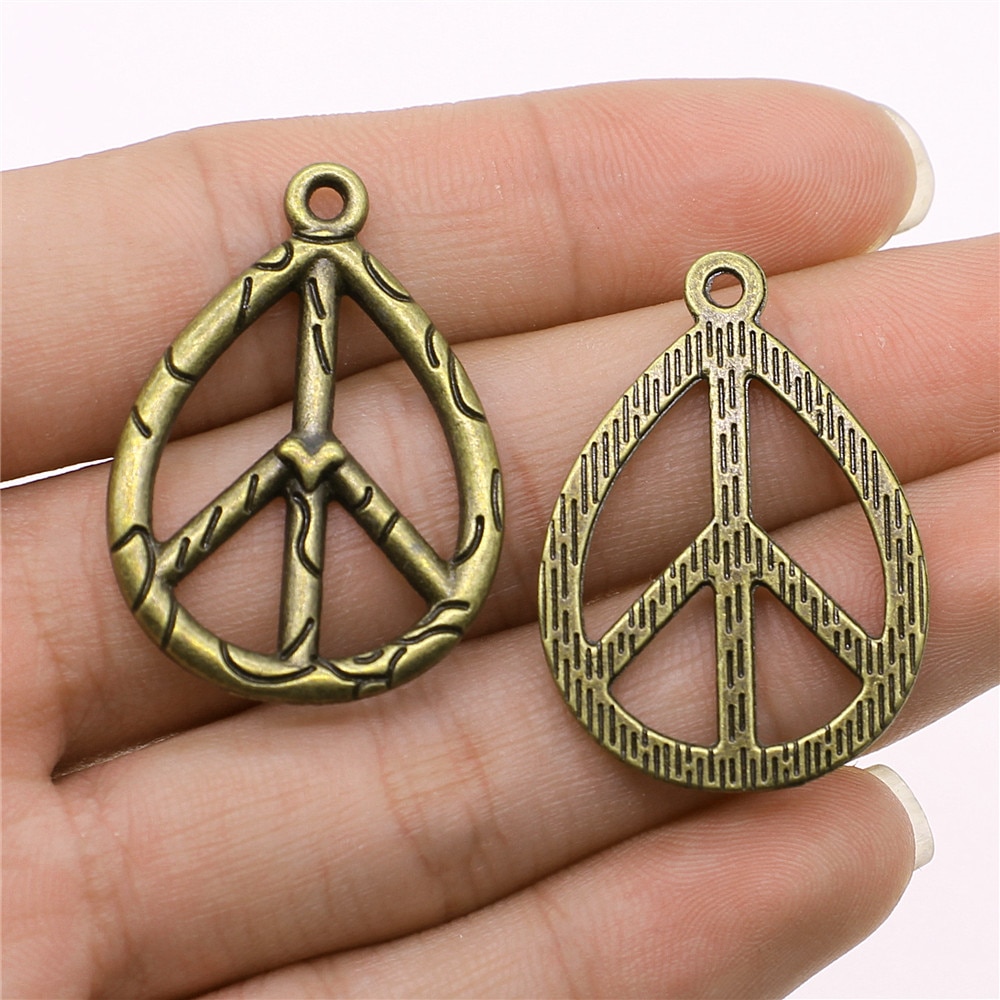 Clearance 4pcs Antique Bronze Color 25x35mm Peace Sign Charms Pendant For Jewelry Making Diy Jewelry Findings