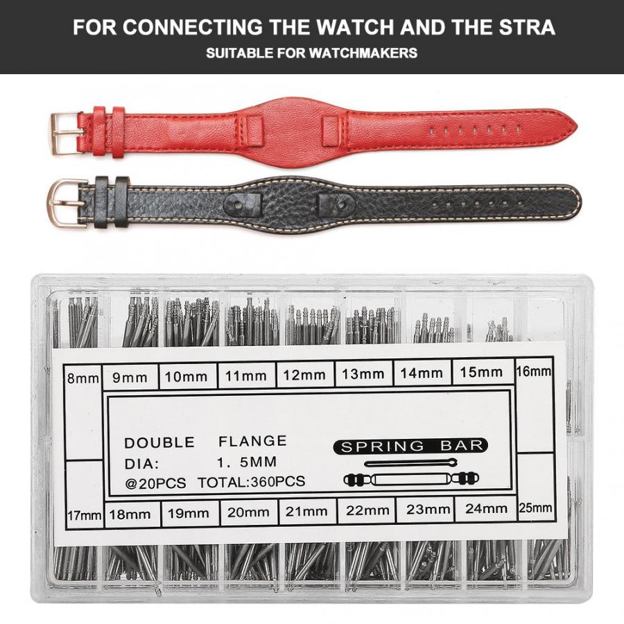 361 Pcs 8-25mm Semi-Steel Watch Spring Bar Watch Band Strap 8-25MM Spring Bar Link Connector Pins Accessory Kit