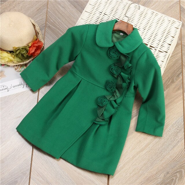 Höst vinter varm grön tjej kappa vårkläder ytterkläder barn barn jackor tjej grön blomma ledig kappa: 10t