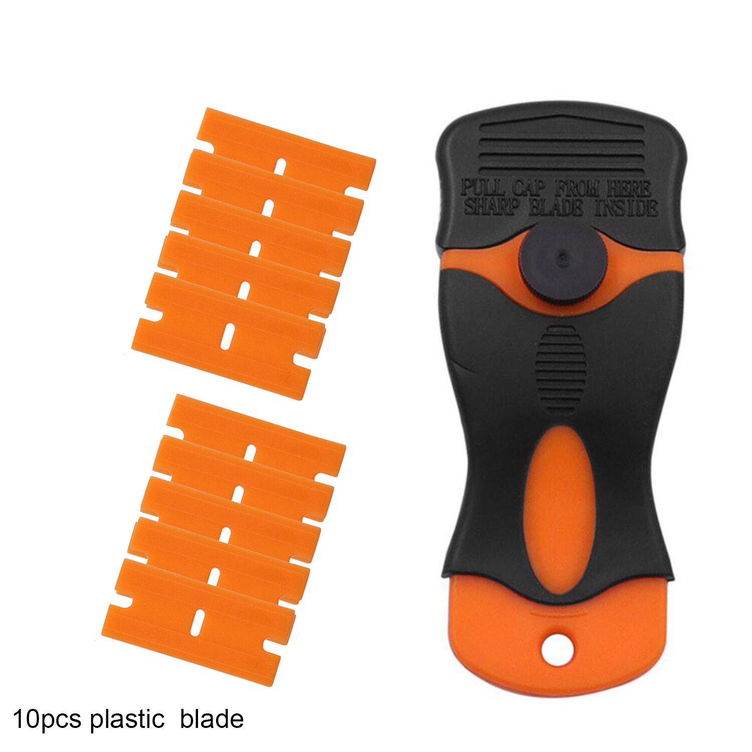 Cleaning Razor Scraper + 10pcs Blades Car Window Tint Glass Vinyl Decal Sticker Adhesive Paint Remover Cleaner Tool Squeegee: palstic blades