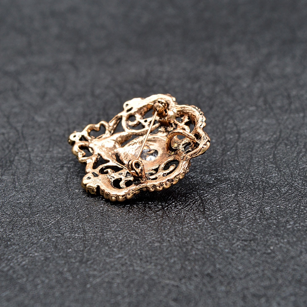 CINDY XIANG Rhinestone Black Retro Brooches For Women Hollow-out Vintage Pattern Pin Brooch