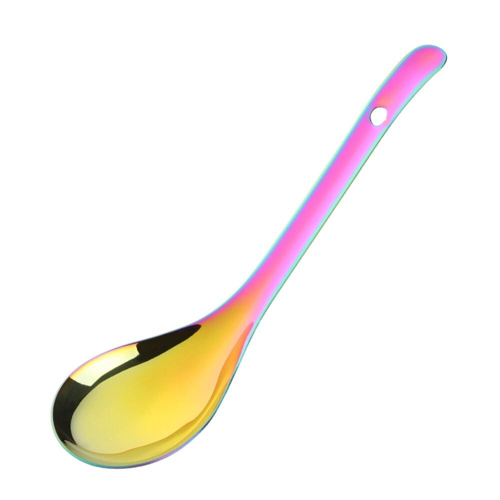 Cucharón grande de acero inoxidable 304, cuchara para servir arroz, mesa de cocina dorada, utensilio de cocina: Rainbow NO.0