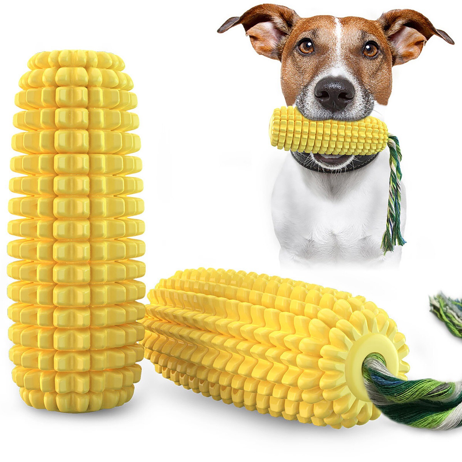 Corn-shaped Squeaky Dog Toys Puppy Toys Dogs Supplies Doggy Chews Cotton Rope Tooth Cleaning Toothbrush Dogs Food Toys
