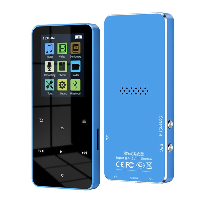 Reproductor de música MP3 MP4 de 1,8 pulgadas, compatible con Bluetooth 4,2, admite tarjeta táctil, Radio FM, reproducción de vídeo, E-book, altavoz incorporado: Blue / 8 GB