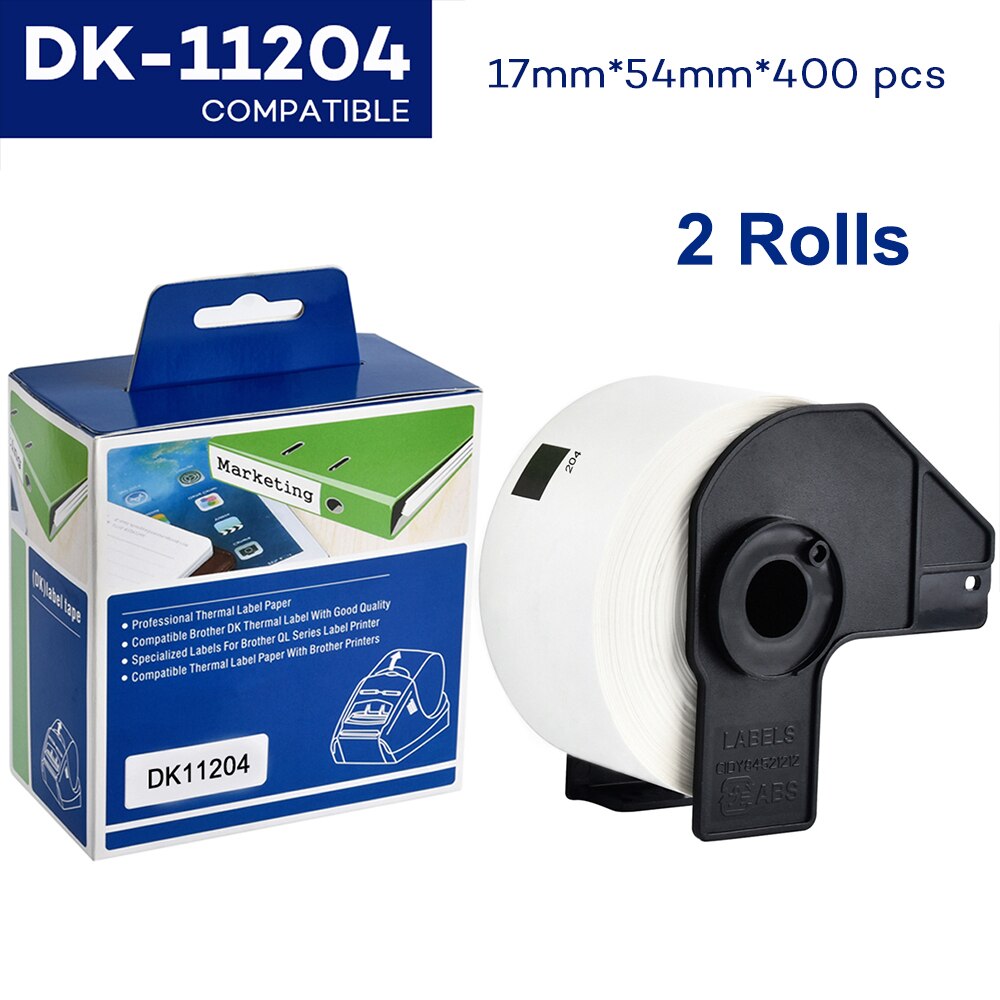 2 rollos de papel térmico Compatible con impresora de etiquetas Brother, DK-22205 continuo, troquelado, etiquetas de dirección estándar para QL570, DK-11204: 2Rolls DK-11204